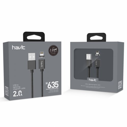 Кабель з'єднувальний зарядний магнітний HAVIT HV-H635 USB to Lightning 1м HV-H635