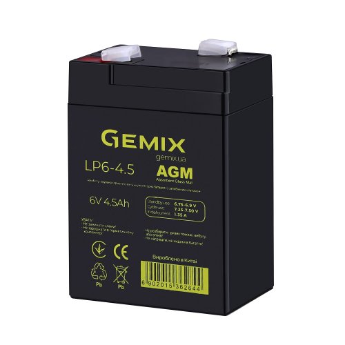Акумуляторна батарея Gemix AGM 6В 4.5Ah black (00340003) LP6-4.5