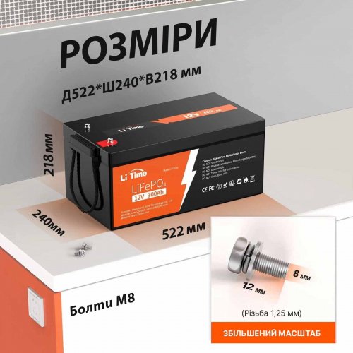 Аккумуляторная батарея литиевая LiTime LiFePO4 12V 300Ah (3840Wh) 12V300Ah