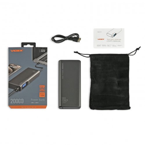 Портативний зарядний пристрій (повербанк) Videx 20000mAh 130W +Display VPB-323-B