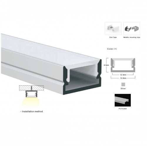 Комплект LEDBOX S профіль накладний алюм. LP-SL143B + розсіювач матовий ламель 20125