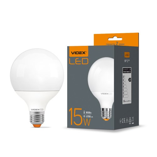 LED лампа Videx G95e 15W E27 3000K VL-G95e-15273