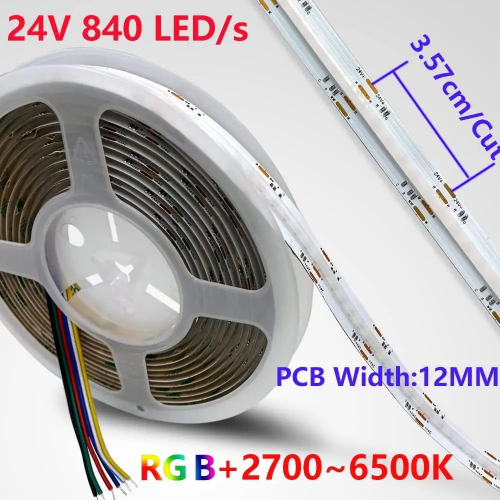 LED лента Mi-light COB RGB+CCT 840шт/м 21W/м 24V IP20 2700K-6500K 12мм MI-LED-RGBW840CCT2420-COB