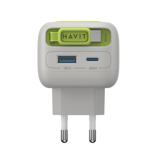 Мережевий зарядний пристрій HAVIT UC251 GaN 35W USB-A+USB-C з кабелем USB-C HV-UC251-GYGN