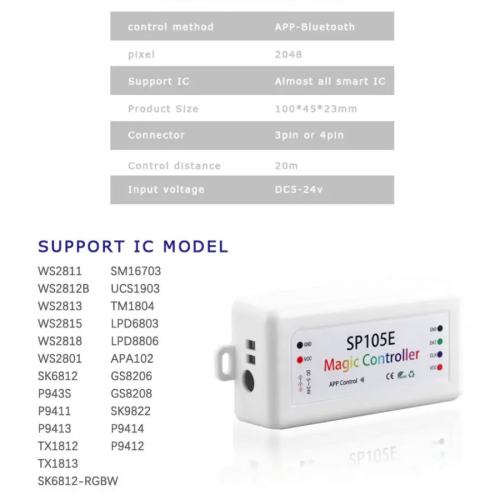 Контроллер RGB LT SPI smart Bluetooth 5-24V для адресной ленты RGB/RGBW 073003