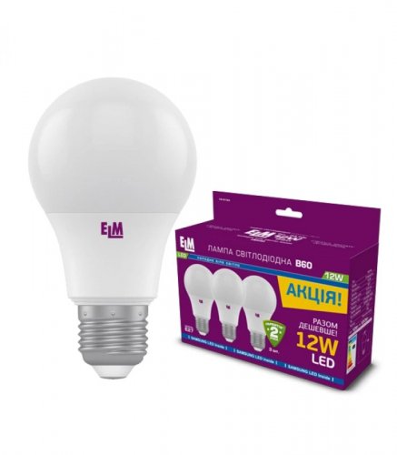 LED лампа ELM 12W E27 4000К 3шт 18-0184