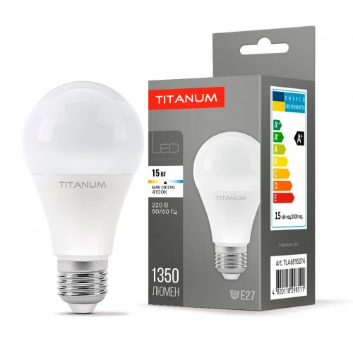 Світлодіодна LED лампа Titanum A65 15W E27 4100K TLA6515274