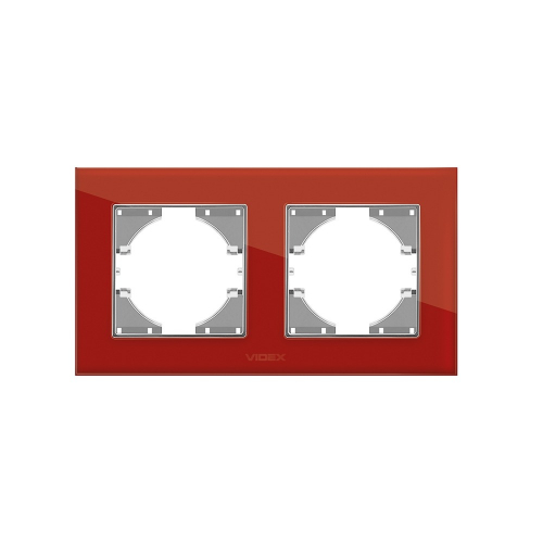 Рамка красное стекло 2 поста горизонтальная Videx Binera VF-BNFRG2H-RD