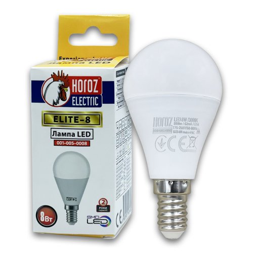 LED лампа Horoz шарик ELITE-8 8W E14 3000K 001-005-0008-020