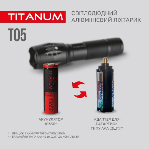 Портативний світлодіодний акумуляторний ліхтарик Titanum 300Lm 6500K IPX2 TLF-T05