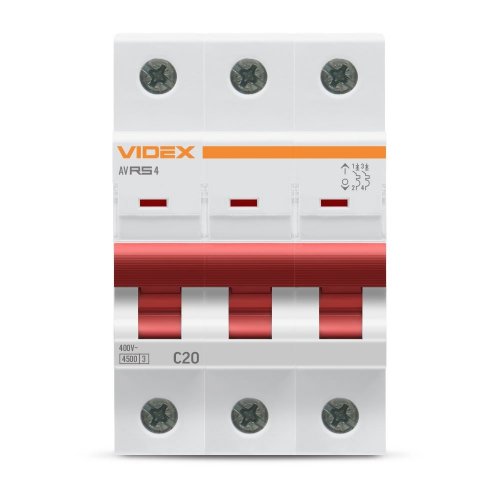 Автоматичний вимикач Videx RESIST RS4 3п 20А З 4,5кА VF-RS4-AV3C20