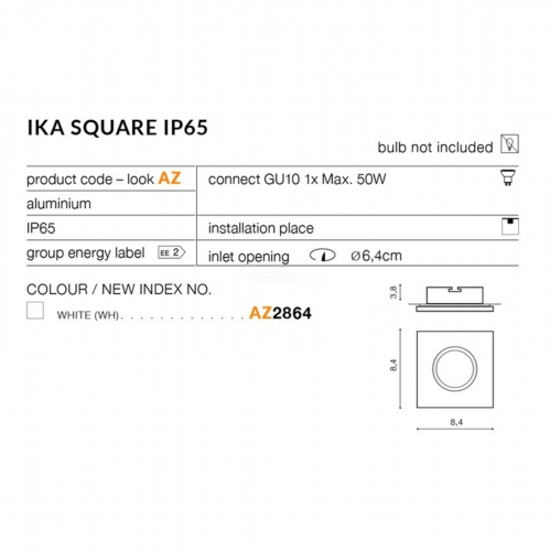 Точечный светильник Azzardo Ika Square IP65 WH GU10 AZ2864