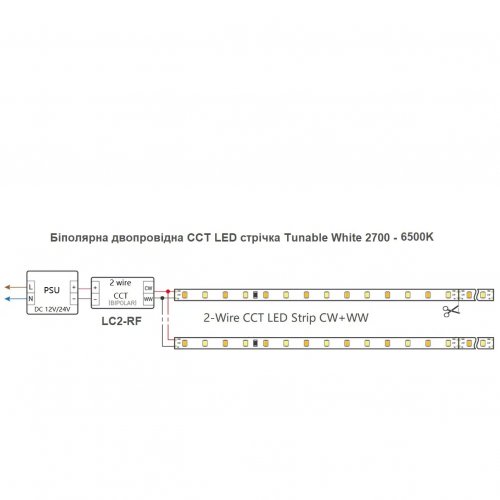 Контролер 2в1 Mi-Light Single White/CCT 2.4GHz 10A DC12V~48V TK LC2-RF