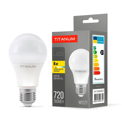 Світлодіодна LED лампа Titanum A60 8W E27 3000K TLA6008273