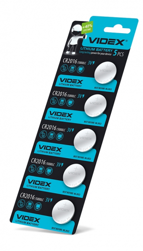 Батарейка літієва Videx СR 2016 BLISTER CARD CR2016 5 pc (1 блістер) 5 шт.