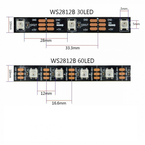 Адресная Smart LED лента LT WS2812B SMD5050 Digital RGB 30шт/м 9W/m 5V IP20 черная 93002