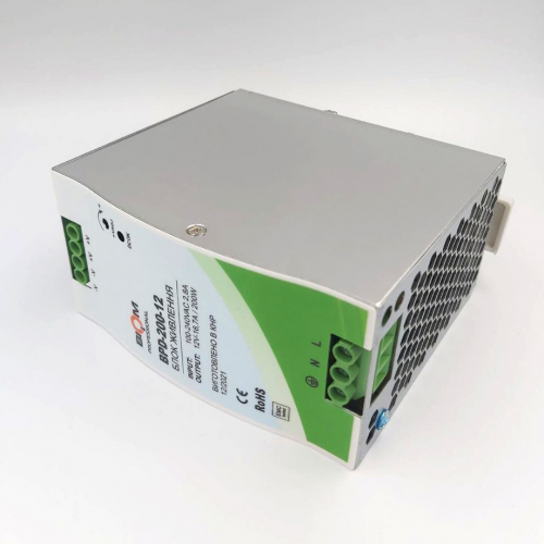 Блок питания Biom на DIN-рейку TH35/ЕС35 200W 16.7A 12V IP20 BPD-200-12 21772