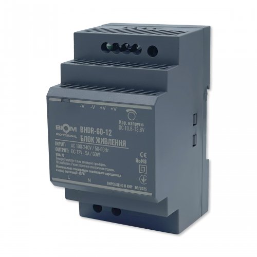 Блок питания Biom на DIN-рейку 60W 5A 12V BHDR-60-12