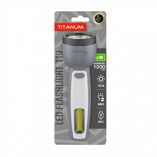 Портативный светодиодный аккумуляторный LED фонарик Titanum 130Lm 6000/12000K X2 TLF-T19