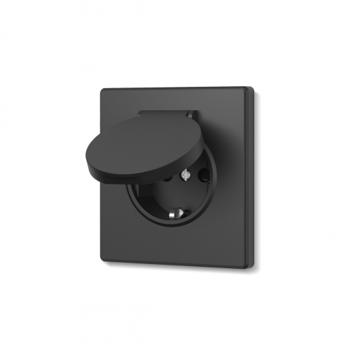 Розетка Videx Nota одинарна з заземленням та кришкою чорний VF-NT-SK1GC-BLR