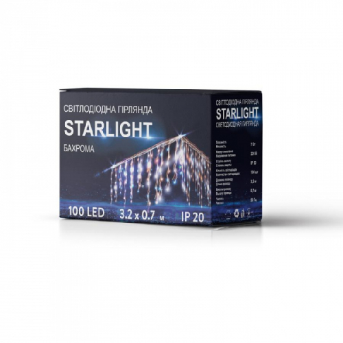 Led гирлянда Евросвет STARLIGHT бахрома теплый-белый 100LED 3,2х0,7м IP20 прозрачный провод 000057282