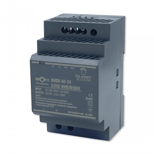 Блок питания Biom на DIN-рейку 60W 2.5A 24V BHDR-60-24