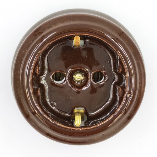 Розетка ретро накладная с заземлением RE керамическая коричневый глянец ER-13-10 67383