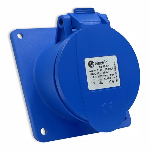 Розетка силова промислова TP Electric 3x32A 2P+PE із заземленням кутова 60-40-87