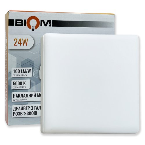 Світлодіодний світильник накладний Biom 24W 5000К HB-S24W-5 квадрат 23855