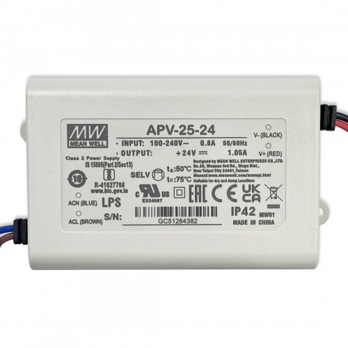 Блок питания драйвер Mean Well 25W 24V 1.05А IP42 APV-25-24