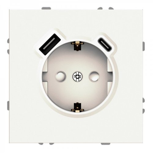Розетка Ardero Soft ER123USB-W USB-A + USB-C 20W одинарная с заземлением белый 8636