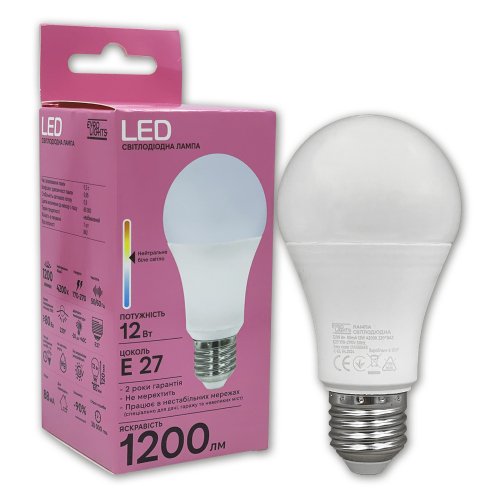 LED лампа EVROLIGHT 12W 4200K E27 220V A-12-4200-27 000058666