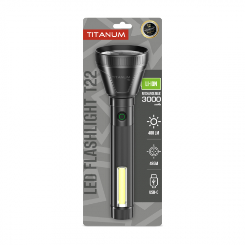 Портативный светодиодный аккумуляторный LED фонарик Titanum 400Lm 10000/9000K X2 TLF-T22