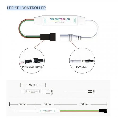 Контроллер Prolum SPI CCT:W+WW RF 5-24V 6А 2048px (15 кнопок) пульт 402049