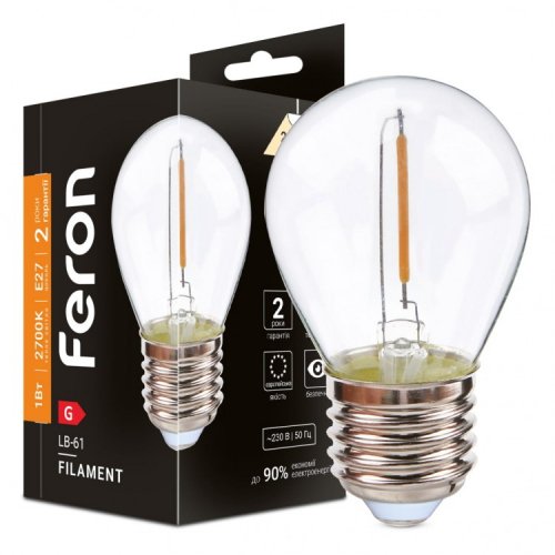 Світлодіодна LED лампа Feron Filament LB-61 1W E27 2700K (81053) 9037