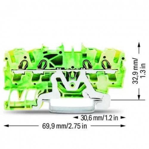 Клема 4-провідна прохідна Wago на DIN-рейку 2,5 (4) мм2 заземлююча 2002-1407