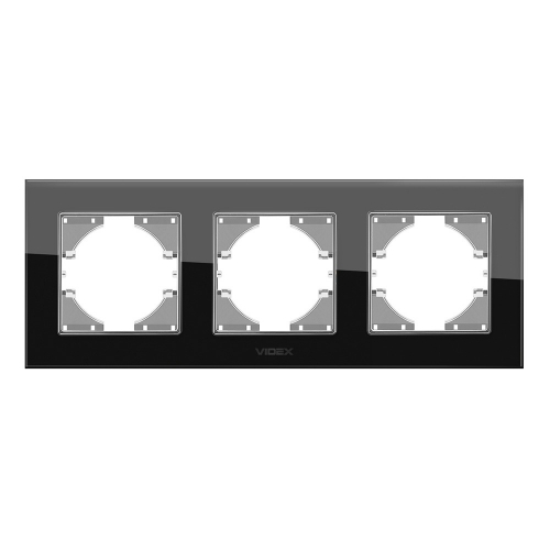 Рамка черное стекло 3 поста горизонтальная Videx Binera VF-BNFRG3H-B