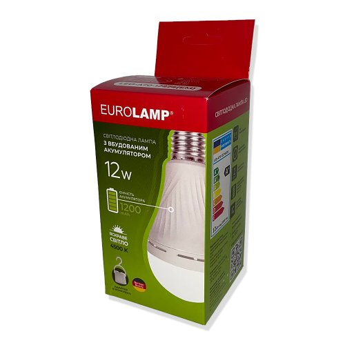 Світлодіодна акумуляторна лампа Eurolamp A70 12W E27 4500K 1200mAh LED-A70-12274(EM)