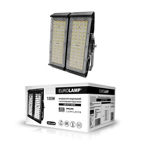 Світлодіодний прожектор EUROLAMP модульний з інтегрованим радіатором 100W 5000K LED-FLP-100/50