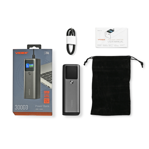 Портативний зарядний пристрій (повербанк) Videx 30000mAh 162W +Display VPB-316-G