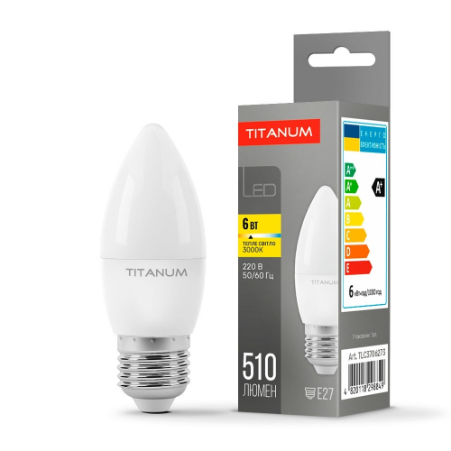 Світлодіодна LED лампа Titanum C37 6W E27 3000K TLС3706273