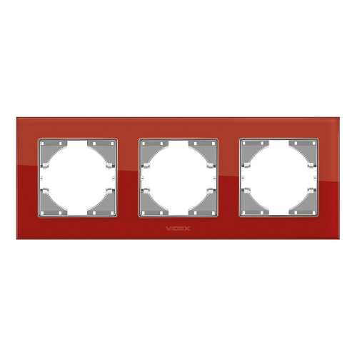 Рамка красное стекло 3 поста горизонтальная Videx Binera VF-BNFRG3H-RD