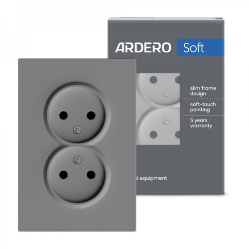 Розетка Ardero ER112-G Soft двойная без заземления серая 8653
