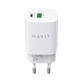 Мережевий зарядний пристрій HAVIT GaN 30W USB+USB-C HV-UC30, white
