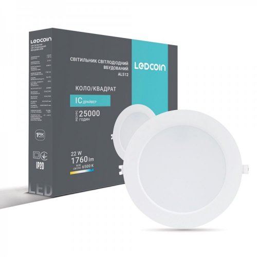 LED светильник Ledcoin AL512 22W 6500К встраиваемый белый 8210