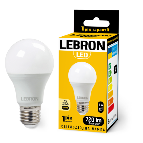 LED лампа Lebron L-A60 8W Е27 3000K 11-11-17