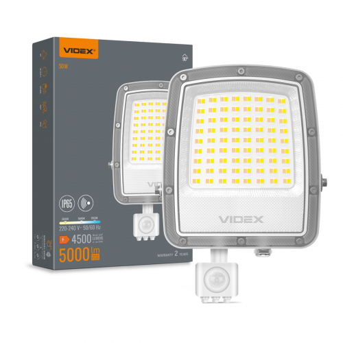 LED прожектор Videx F5 50W 3000/5000/6500K IP65 с датчиком движения VL-F5-050CW-S