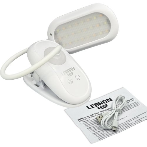 Настільна LED лампа акумуляторна Lebron L-TL-7506WH гнучка 5W 3000-6500K білий 15-13-52