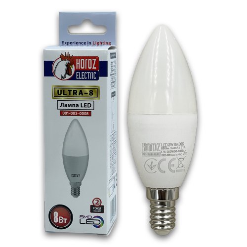 LED лампа Horoz свеча ULTRA-8 8W E14 6400K 001-003-0008-010