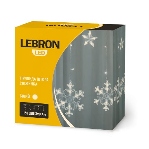 LED гирлянда Lebron штора 3x0,7м снежинка 138LED 220В белая 15-18-94